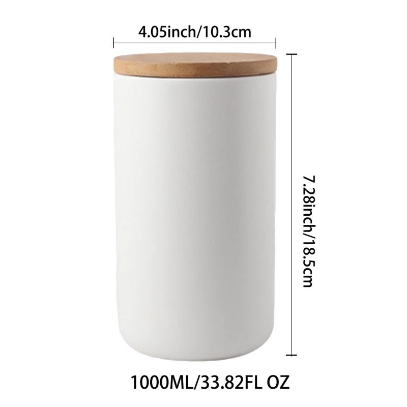milkyway Ceramic Food Storage Jar Canister Modern Design Food Canisters with Airtight Seal Bamboo Lid, Loose Tea Coffee Spice Nuts Snacks Storage Jar Canister (White 33.81oz/1000ml) - Image 2